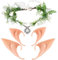 BOFUNX Waldfee Stirnband mit 2 Paar Elfenohren Elfe Waldfee Kopfschmuck Feenblätter Krone Stirnband Feen Kreis Tiara Haarschmuck für Hochzeit Karneval Halloween Cosplay
