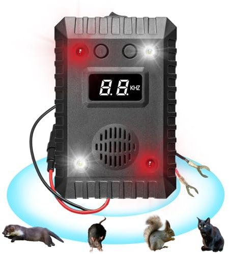 Ultrasonic Rodent Repeller Under Hood, Car Mouse Repellent with Strobe Light, Rat Rodent Pest Animal Deterrent for Vehicle Protection, Pest Mouse Repeller for Cars Engine Truck Garage Attic Garden