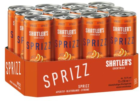 SHATLER'S Cocktails | Sprizz | 12 x 250 ml | 10,1% vol | Blutorange & Zitrone · spritziger Aperitif · servierfertig · gekühlt oder auf Eis