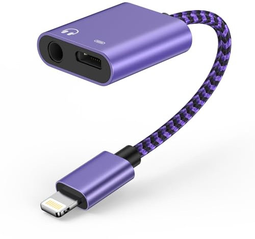 2 in 1 iPhone Headphone Adapter and Charging, Lightning to 3.5mm Aux Audio Jack and Charger Adapter, iPhone Aux Adapter Cable Dongle Splitter for iPhone 14 Pro Max/14 Pro/14 Plus/14/13/12/11/X/XS/XR/8