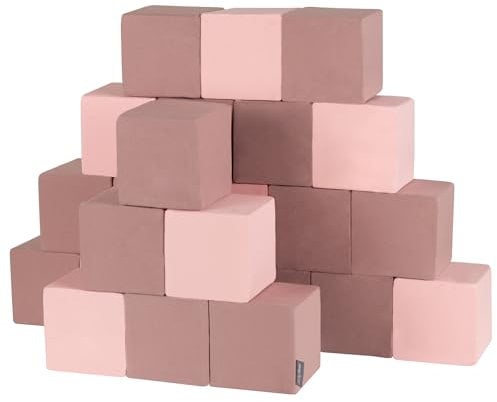 KiddyMoon Schaumstoff Würfel Für Baby Weiche Blöcke 24 Stücke Schaum Spielzeug Montessori-Spielzeug Mit Schaum Und Viel Spaß Für Kinder, Blöcke: Erikafarben/Pink