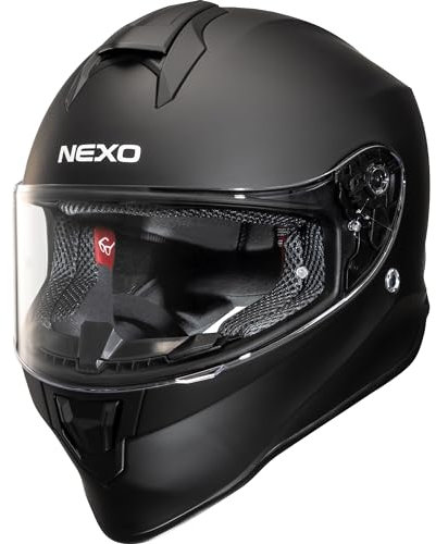 Nexo Integralhelm Basic III Motorradhelm Helm Motorrad Mopedhelm, herausnehmbares Komfortpolster, mehrfache Be-, Entlüftung, Nasen-, Kinnwindabweiser, klares Visier, Ratschenverschluss,
