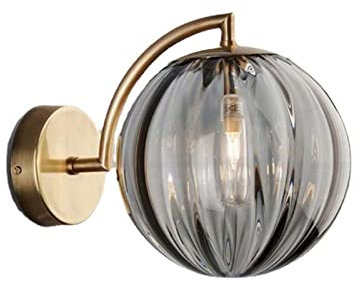 NICRX Applique Murale Boule de Verre Gris 150mm, Globe en Verre Avec Base Dorée pour Chevet