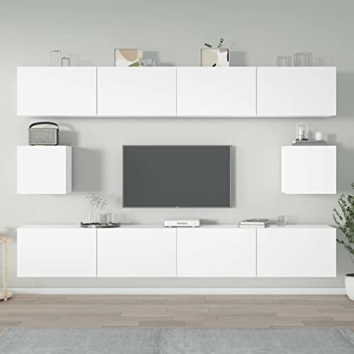 Swpsd 6 Piece Wall TV Cabinet Set Modern TV Cabinet with Doors Living Room Furniture Sideboard Entertainment Centre TV Console Stand Media Unit HiFi Cabinet White Engineered Wood 3-6 Pcs TV