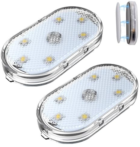 Ygapuzi 2 pezzi Luci LED interne senza fili per auto Luce tattile LED ricaricabile per auto con 6 perle di lampada LED super luminose Luce d'ambiente interna per auto Accessori universali del veicolo