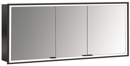 Emco Prime Facelift Lichtspiegelschrank, 1600 mm, 3 Türen, Unterputzmodell, 9497, Farbe: schwarz/Spiegel