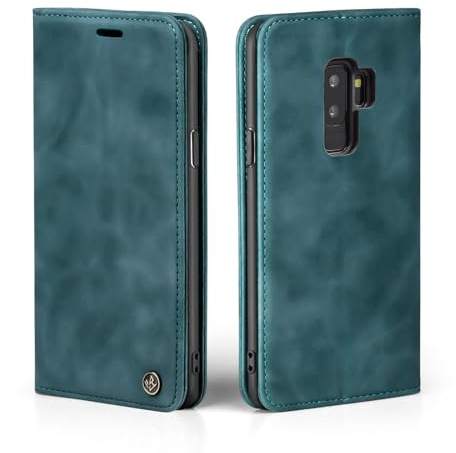 LBH Handyhülle für Samsung Galaxy S9+ in Petrol Blau mit Karten- und Geldfach Smartphone Hülle mit Standfunktion Flip Case Schutzhülle Magnetverschluss Vintage