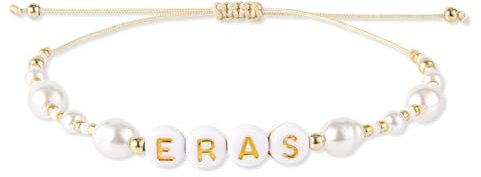 Eras Perlenarmband, Gravierte Eras Goldene Buchstaben Zartes Perlenarmband Verstellbare Kette Freundschaftsinspiriertes Perlenarmband Geschenk für Frauen Festivalparty