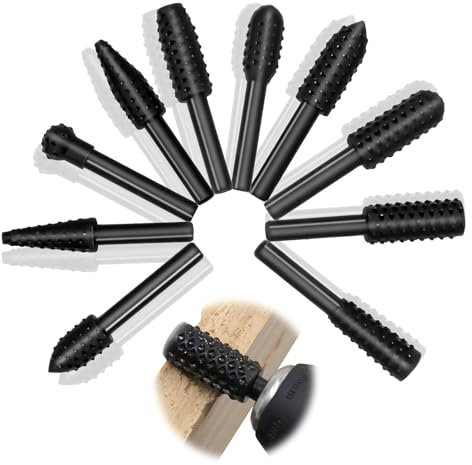 ANBOO Lot de 10 fraises à bois pour perceuse, râpe à bois, en acier rapide pour visseuse sans fil, fraise à rainure, fraise à tenon, fraise conique