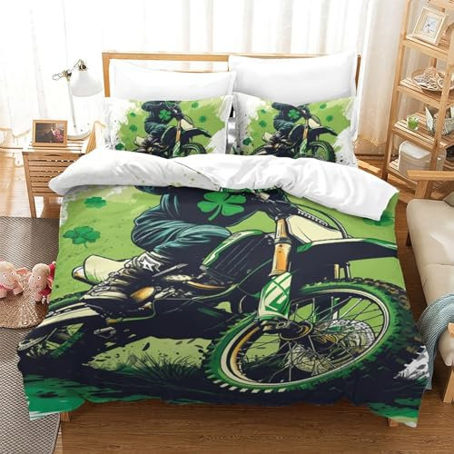 ChengzeTCo Motorrad 3D Gedruckt Bettwäsche Set 3 Teilig Bettbezug-Sets Mit Kissenbezug Soft Microfaser Luxus Modern Mit Reißverschluss Für Erwachsene Und Kinder Single（140x200cm）