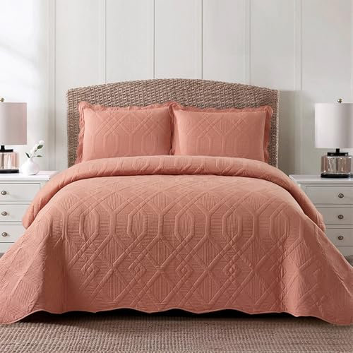 HAIBA tagesdecke 230 x 250 cm Rosa Bettüberwurf für Boxspringbett Sofa in Steppoptik Große Atmungsaktive Sofa Überwurfdecke Eleganter Tagesdecken Bettüberwurf mit 2 Kissenbezug