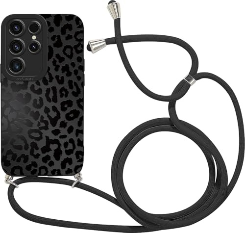 Coalbooliy Handykette für Samsung Galaxy S23 Ultra 5G Hülle mit Band, Aesthetic Leopard Muster Verstellbarer Halskette Handyhülle Kordel Umhängen Silikon Case Schutzhülle Kette Mädchen Cover, 01