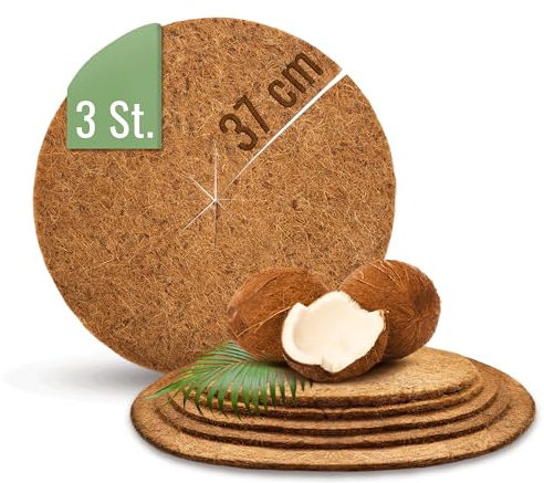ProFlora® Kokos Mulchscheibe Winterschutz - Biologisch abbaubare Kokosscheibe als Winterschutzmatte für Pflanzen (37 cm, 3 Stück)