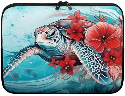 TSOVTHRID Blue Sea Turtle Red Hibiscus Laptop Borse, Custodie per computer portatili & maniche universale misura 10 pollici Notebook