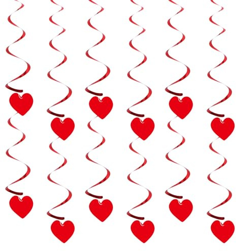 18 Packs Valentines Day Decorations,Red Hearts Hanging String-Love Heart Streamer for Engagement Anniversary Bridal Shower Wedding Bachelorette Love Party Decor Double Sided Heart Bunting Swirl