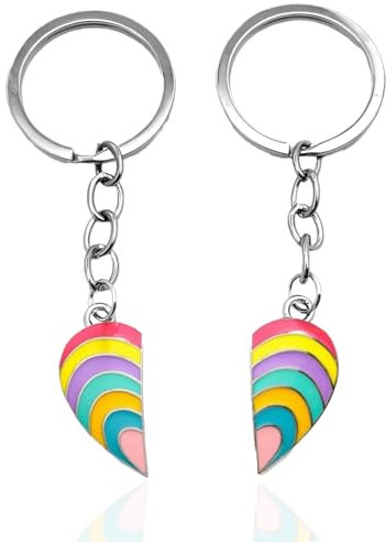 JEYORZY 2 pcs Porte-clés amour arc-en-ciel, porte clé couple, Porte Clef Couple Coeur, Cadeau Saint Valentin, Porte Clef Amoureux Couple, Porte Clef Couple Cadeaux Saint Valentin Porte Clef Voiture