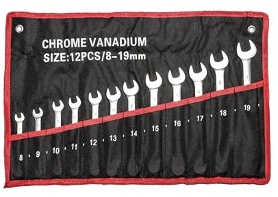 12-Piece Wrench/Spanner Combination Set 8-19mm in Roll Bag