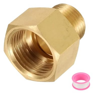 QUARKZMAN Raccordo per Tubo in Ottone, Femmina 1/2G × Maschio 3/8NPT Raccordo a Nipplo Esagonale in Ottone, Adattatore Femmina 1/2 a 3/8 con PTFE e Guarnizioni, Tonalità Oro