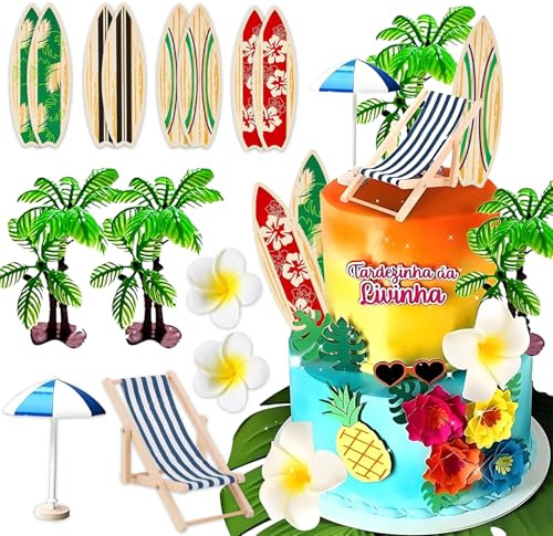 14Pcs Beach Cake Decoration, Surf Beach Party, Birthday Party Decoration, Summer Beach Surf Birthday Cake Decoration