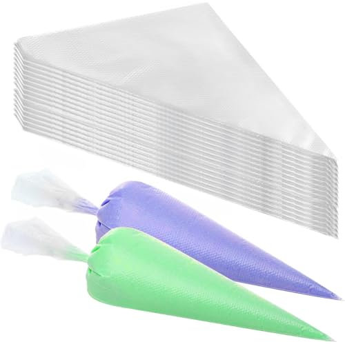 WeddHuis Lot de 100 Poches à Douille Jetables Anti-éclatement avec Design Antidérapant pour Douilles de Glaçage, Cupcakes, Biscuits, Pâtisserie, et Outils (31×20 cm, 4 Pièces Attaches Silicone)
