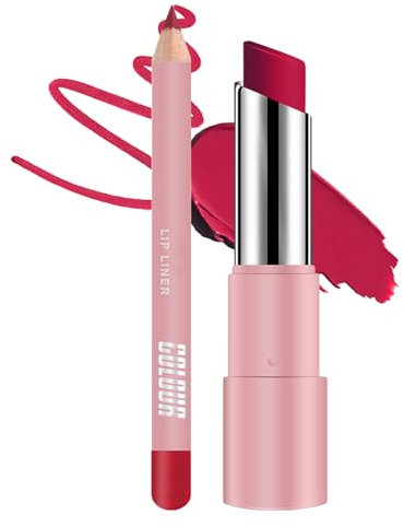 Matte Rose Red Lipstick and Lip Liner Set, Matte Red Lipliner Long-Lasting Waterproof Lip Stick, Lip Stain Lipsticks For Women, Lip Stain Lip Line Pencil Set, Lip Makeup Kits