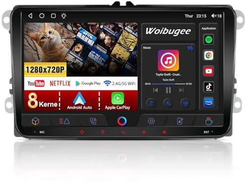 Woibugee Radio VW 8-Core per VW Golf 5 6 Seat Passat Caddy Sharan Tiguan, Wireless Apple CarPlay & Android Auto, 9 pollici, touch screen, radio Golf Carplay con Bluetooth 5.0 RDS FM EQ GPS WiFi