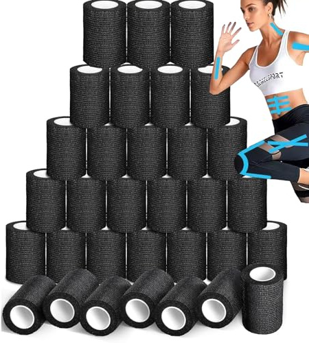 60 Rollen Selbsthaftende Elastische Haftbandage, Cohesive Bandage, Adherent Wrap für Tattoo Machine Grip Zubehör Tattoo Supplies und Tape für Sport Finger Wrist,Binde Für Haustiere (schwarz)