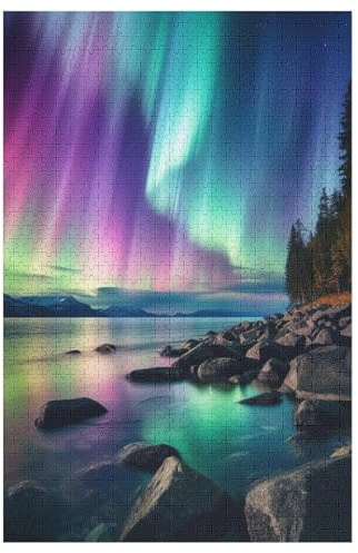 Polarlichter 1000 Teile Holzpuzzle,einzigartiges Puzzle, Geschenk Für Erwachsene,Familienspiel,Herausforderungsaktivität,78×53cm