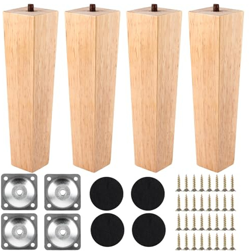STATVAST 4 Stück Möbelfüße aus Holz 20 cm quadratische Holzbeine für Möbel für Schränke Sofa Bett Tisch mit Montageplatte, Anti-Rutsch-Pads und Schrauben