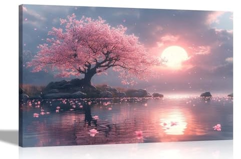 Artley Prints - Sunset Lake Pink Tree Water Reflection Canvas Wall Art Prints Home Decor Living Room Bedroom Pictures Extra Large 101 x 76cm (40 x 30 inches)