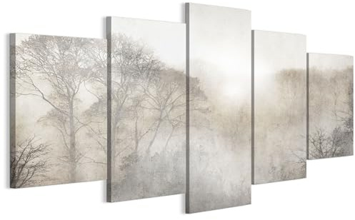 LUMASOUL Wandbilder Wohnzimmer 5-teilig Leinwandbild Wald 20 200x100 cm | Mehrteilige Wanddeko für Schlafzimmer, Flur, Büro