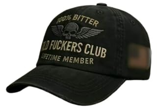 Old Fuckers Club-Vintage-Baseballkappe, 100 % bitteres Lebenszeit-Mitglied, handgefertigte Stickerei, Baseballkappe, verstellbar, Schwarz