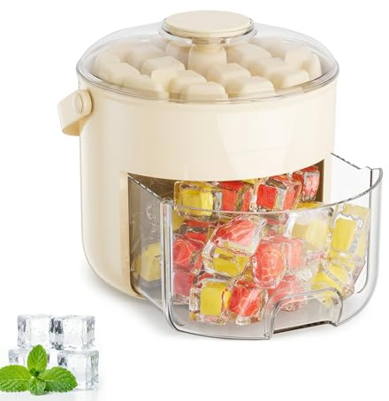 Eiswürfelmaschine Mit Presstyp, Eiswürfelbox Mit Schublade und Aufbewahrungsbehälter, 48 Gitter Eiswürfelform, BPA-freie Eiswürfelformen für Gefrierschrank, Whisky, Cocktails und andere Getränke