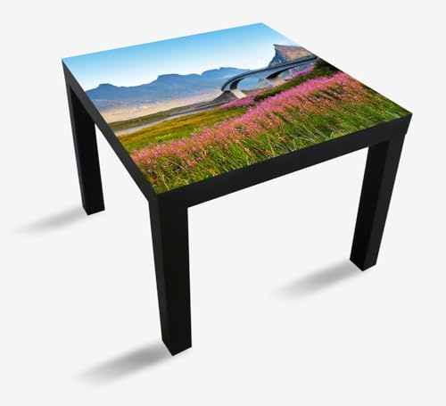 Wallario Möbelfolie selbstklebend/Aufkleber, Tischfolie geeignet für IKEA Lack Tisch - Möbeldeko Brücke zwischen Bergen und Blütenmeer in 55 x 55 cm