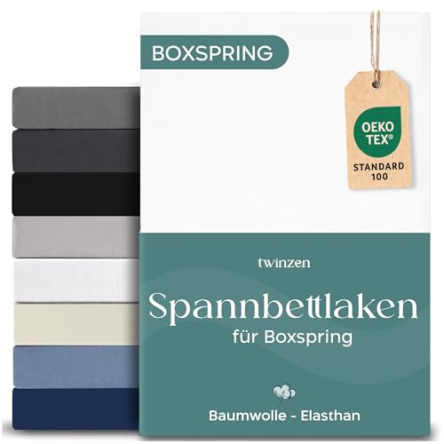 Twinzen - Spannbettlaken Boxspringbett - 160x200 - Baumwolle Elasthan | Weiß · 35cm Hoch · Oeko-Tex zertifiziert · Elastikband · Spannbetttücher für Hohe Matratzen