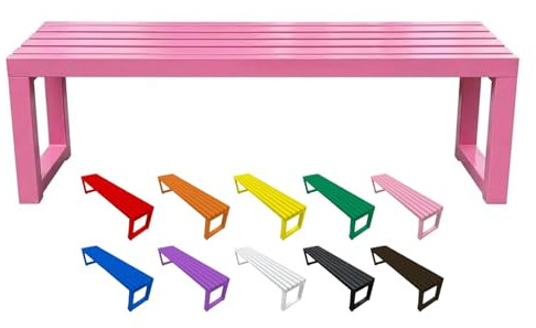 Generisch Gartenbank Ohne Lehne, Wetterfest Outdoor Sitzbank 2/3 Sitzer, Stabile Metall Edelstahl Balkonbank Gartenmöbel für Draußen Terrasse Park Veranda, 100/120/150/180cm(Rosa,120cm)