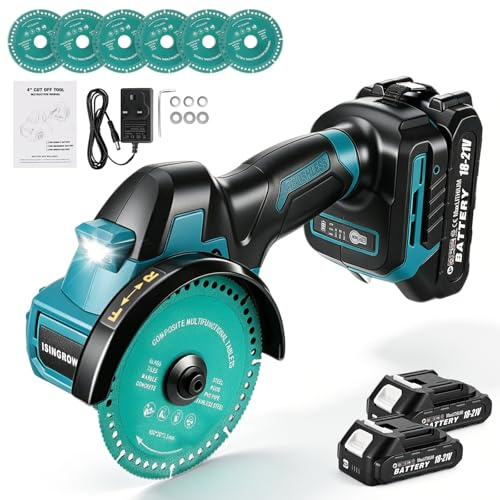 ISINGROWTH Cordless Cut Off Tool 4 21V Brushless Saw | 2 Batteries, 3-Speed, Metal Wood Tile PVC, LED Light, Fit for Mini Saw Kit, DIY Repair Tool, OE Quality, Easy Install