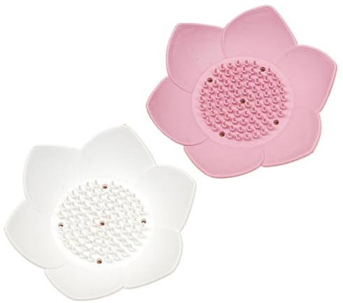2 Pack Lotus Shower Steamer Trays Set, Pink & White Silicone Soap Holder | Drainage Box, Small Soap Dish, For Bathroom, Kitchen