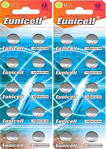 20 x AG13 LR44 G13 A76 GP76A 357 SR44W (2 Blistercards a 10 Batterien) EINWEG Markenware Eunicell FBA