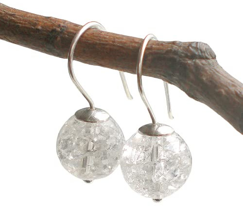 Pure Bergkristall Ohrringe weiß marmoriert 925 Silber, handmade (g918)
