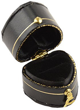 Ring aus Holz, wunderschön, mit Samt-, Verlobung, Ring-Ring-Hülle Antique Victorian Heart ring Box schwarz/weiß