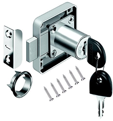 Serratura a cilindro per mobili, Cassetto Armadietto Serratura, set di chiavi per cassetti e armadi, in acciaio nichelato, dimensioni mandrino: 22 mm, 26 mm, 32 mm (22mm)