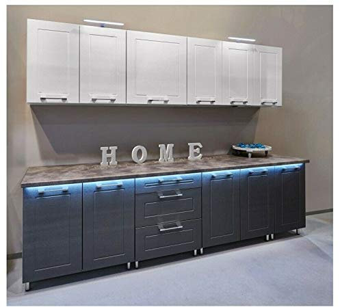 Naka24 NEU hochwertige Küche 260cm Küchenzeile Magic MDF Soft-Close Weiss Grau