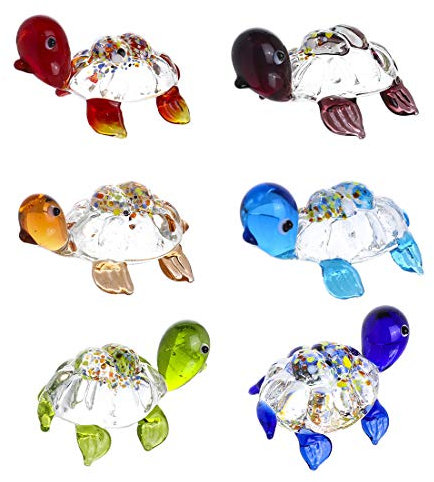H&D HYALINE & DORA Estatua de Tortuga de Vidrio de 6 Piezas, colección de Vidrio soplado a Mano, pisapapeles de decoración de Animales