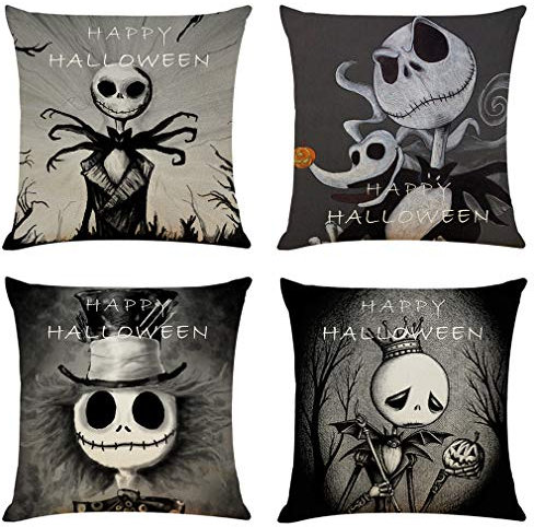 Ogrmar 4 Stück 45,7 x 45,7 cm Überwurf-Kissenbezüge Halloween Dekorative Couch-Kissenbezüge Baumwolle Leinen Kissen quadratisch Kissenbezug für Sofa, Couch, Bett und Auto