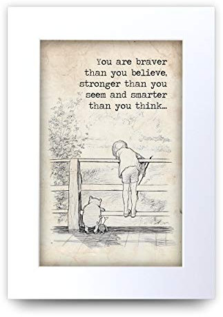 HWC Trading Winnie the Pooh Braver Stronger Smarter A4 - Impresión de cita para habitación de bebé, regalo para dormitorio recién nacido