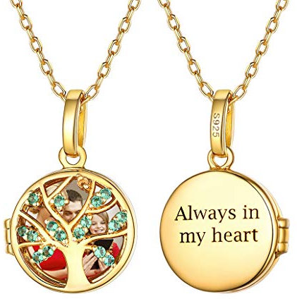Silvora Personnalisé Collier Médaillon Argent 925, Femme Pendentif Photo Gravé Prénom, Collier Arbre de Vie Cadeau Anniversaire Noël