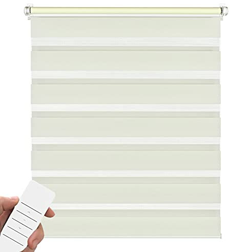 Elektrisches Doppelrollo für Fenster, Klemmfix ohne Bohren, Rollo mit Akku, transparent lichtundurchlässig – 90x220 cm Creme – Duo Rollo Klemmträger