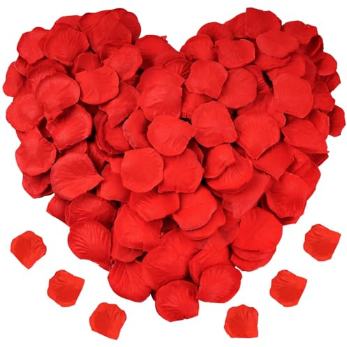HongyiTime Lot de 1200 pétales de Rose artificiels en Soie pour décoration de Nuit Romantique, Mariage, événement, fête, décoration, Couleur Rouge