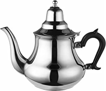 Marrakesch - Tetera marroquí (con inducción, acero inoxidable, con tapa, filtro de té, asas, apta para todo tipo de fuegos, 2 litros)